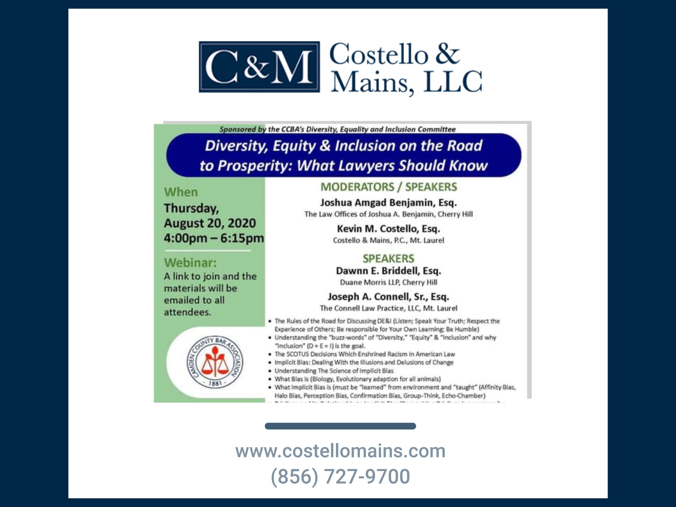 Costello, Mains & Silverman, LLC | Diversity, equity & inclusion on the road to prosperity: what lawyers should know